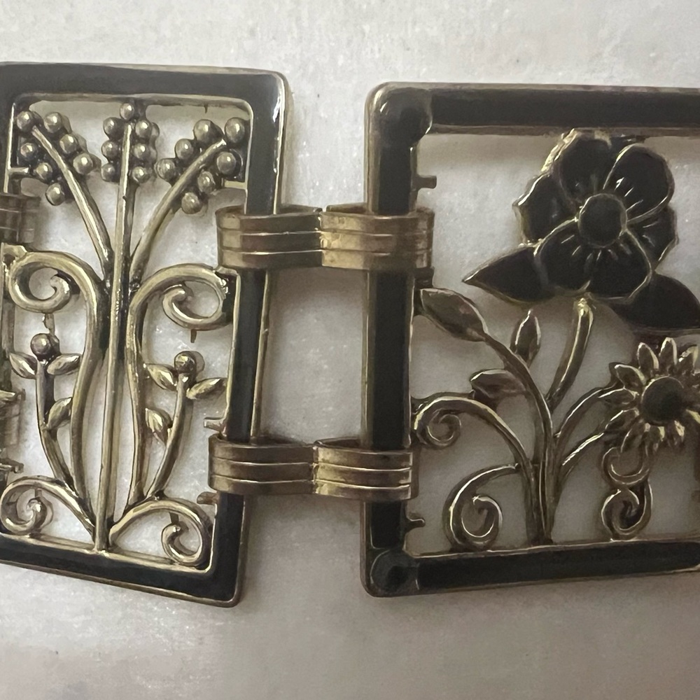 Vintage art deco belt gold & black floral geometric chain adjustable boho EUC - Picture 12 of 14